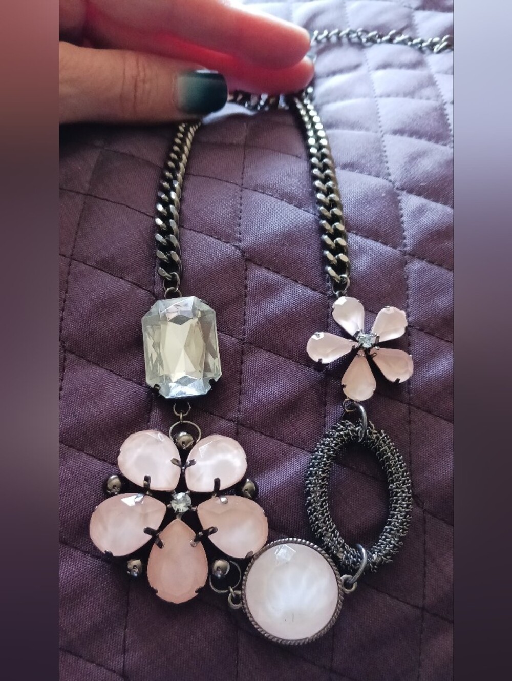 Pink Floral Statement Necklace & Bracelet, Vintage